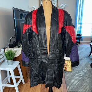 Vintage Braefair colorblock patchwork leather NWT slouch shoulders jacket 1X